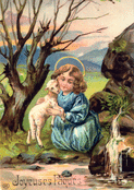 Enfant et agneau dans la douceur printani&egrave;re